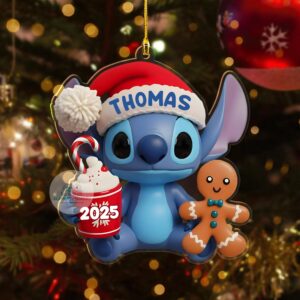 Personalized Stitch Christmas Ornament, Disney Stitch Xmas Ornament Hanging, Customized Stitch 2025 Christmas Tree Decor Gift