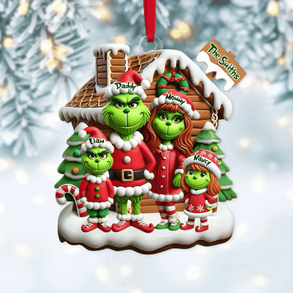 Grch Green Monster Family - Personalized Acrylic Ornament - Christmas Gifts For Family
