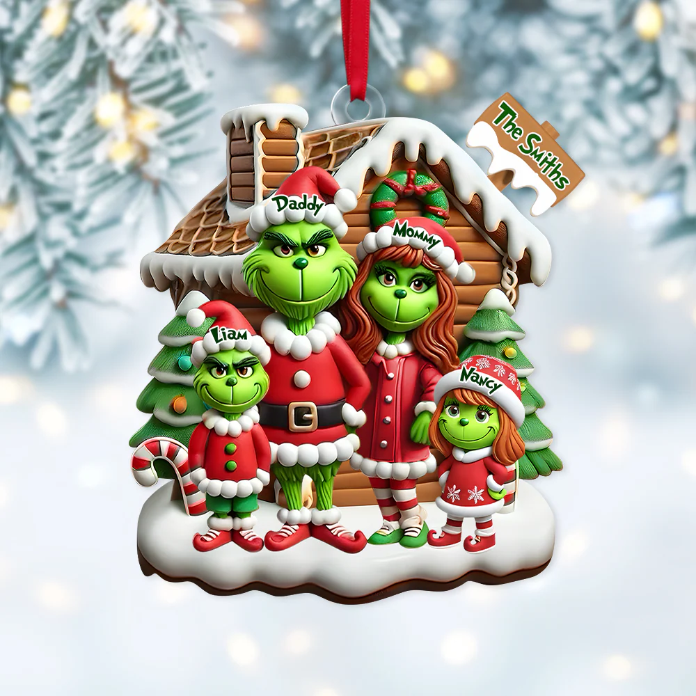 Grch Green Monster Family - Personalized Acrylic Ornament - Christmas Gifts For Family