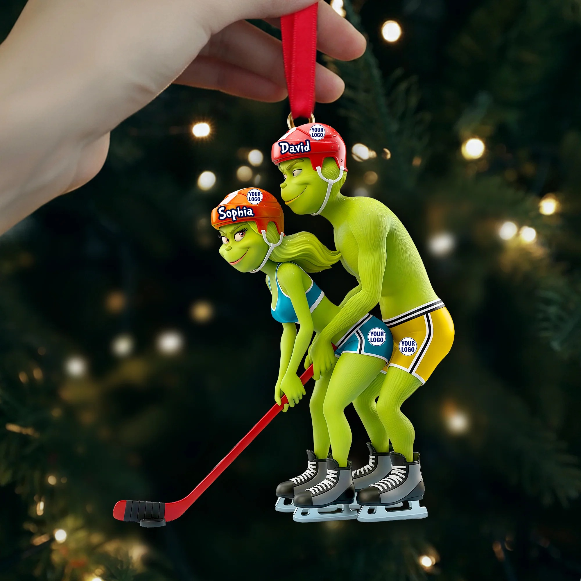 Funny Grinch Christmas Ornament, Personalized Couple Acrylic Ornament, Cute Green Monster Xmas Decoration, Holiday Tree Gift for Him Her
