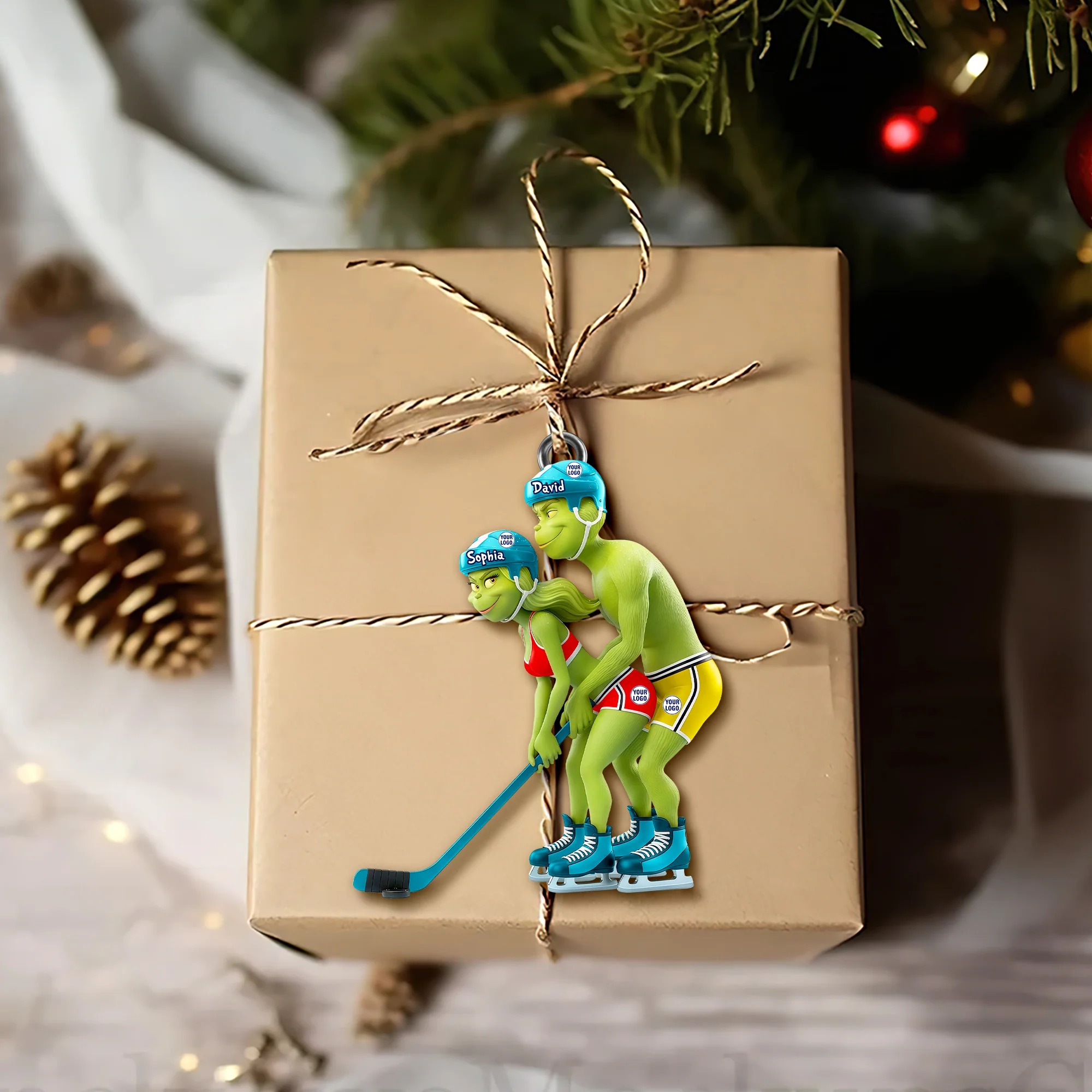 Funny Grinch Christmas Ornament, Personalized Couple Acrylic Ornament, Cute Green Monster Xmas Decoration, Holiday Tree Gift for Him Her