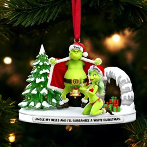 Funny Grinch Christmas Ornament, Personalized Couple Acrylic Ornament, Cute Green Monster Xmas Decoration, Holiday Tree Gift for Him Her