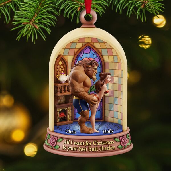 Belle and Beast Mischievous Christmas Ornament, Beauty and the Beast Funny Ornament, Romantic Disney Couple Holiday Decoration Keepsake