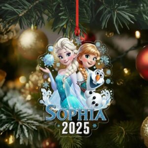 Personalized Elsa Anna Olaf Ornament, Disney Christmas Tree Decor