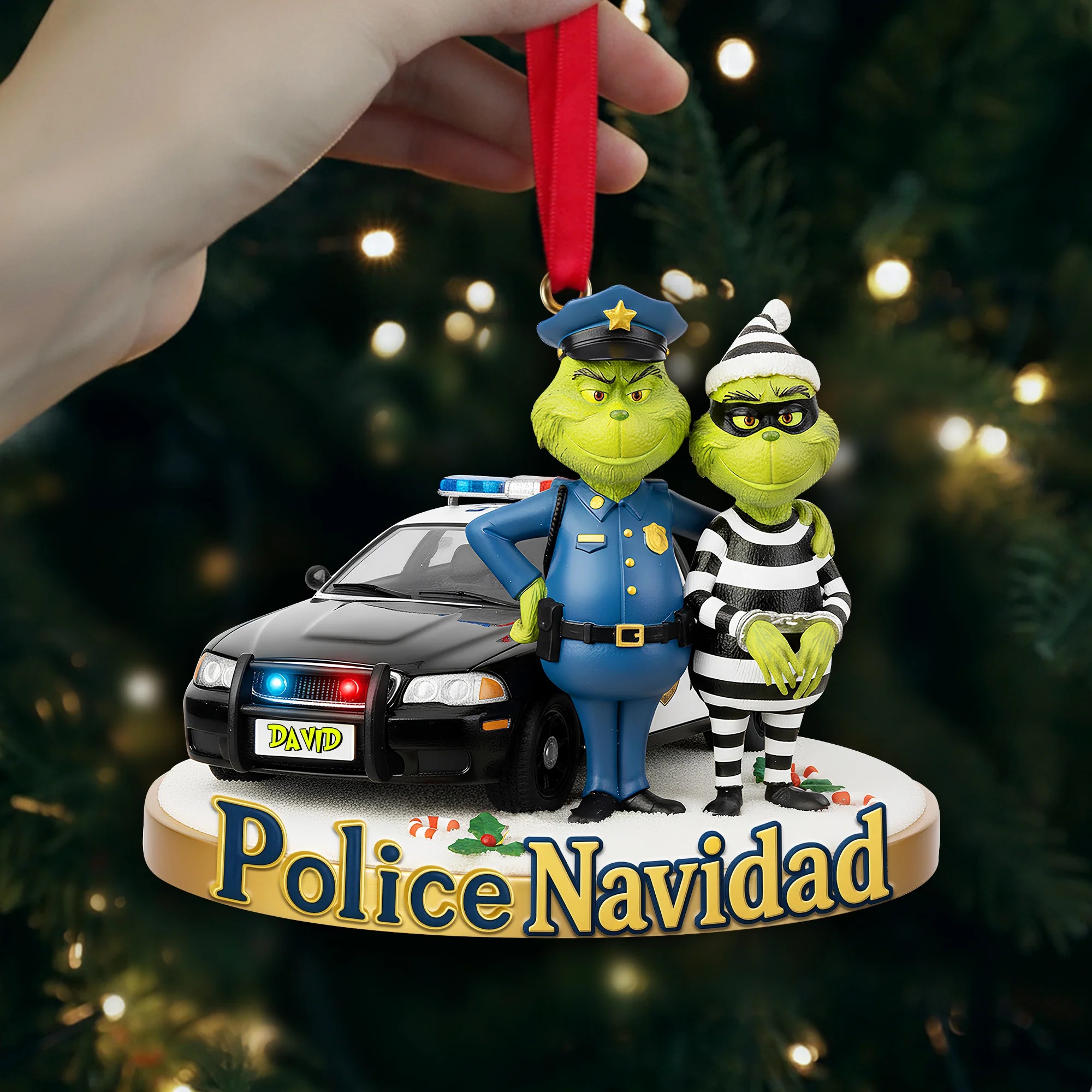 Grinch Christmas Ornament, Personalized Christmas Gifts For Police Acrylic Ornament