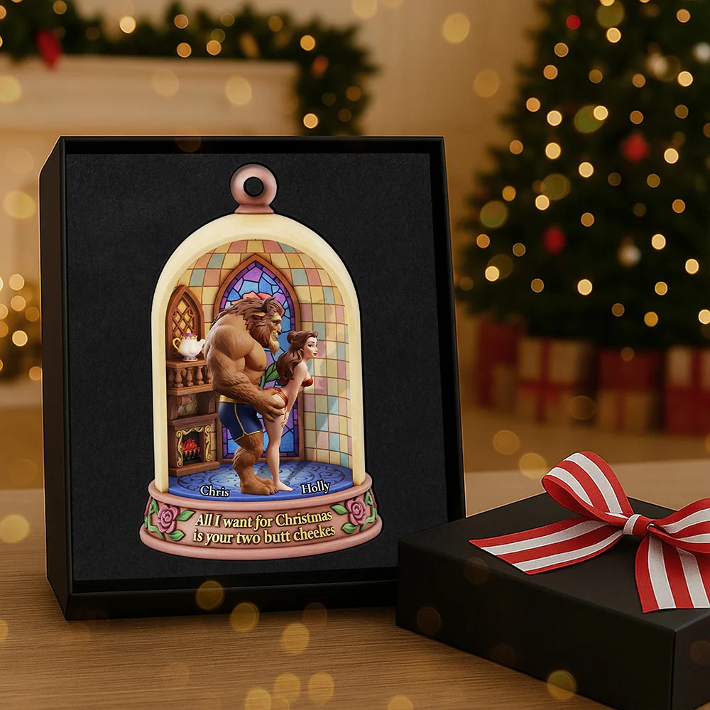 Belle and Beast Mischievous Christmas Ornament, Beauty and the Beast Funny Ornament, Romantic Disney Couple Holiday Decoration Keepsake