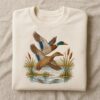 Embroidered Mallard Duck Sweatshirt, Flying Ducks Hoodie, Nature Waterfowl Bird Sweater, Outdoors Hunter Gift, Wildlife Art