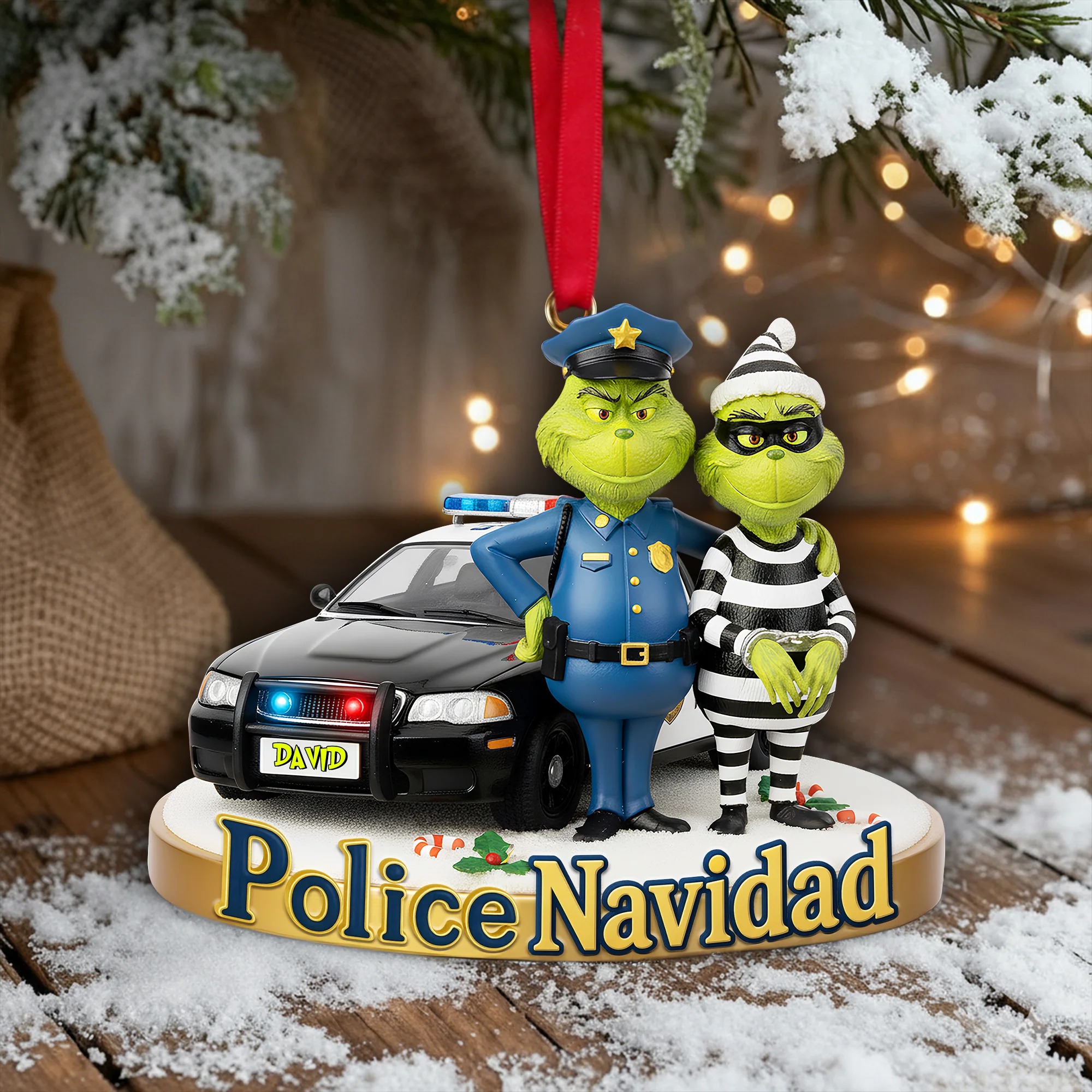 Grinch Christmas Ornament, Personalized Christmas Gifts For Police Acrylic Ornament