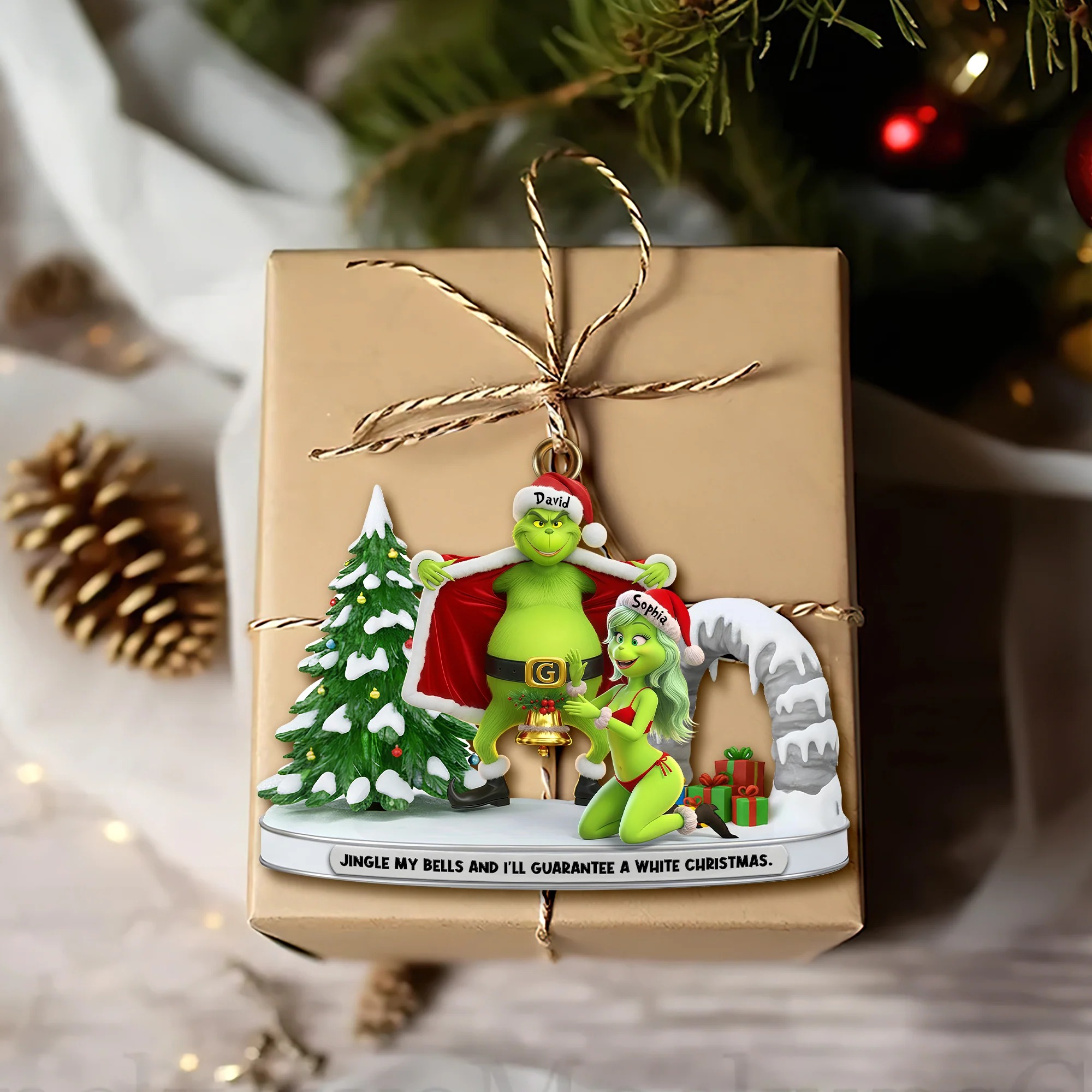 Funny Grinch Christmas Ornament, Personalized Couple Acrylic Ornament, Cute Green Monster Xmas Decoration, Holiday Tree Gift for Him Her