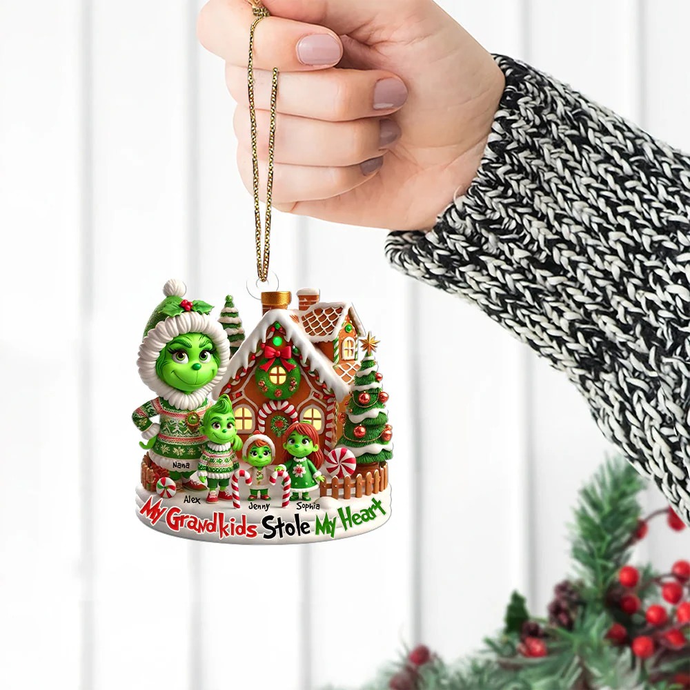 Personalized Grinch Monster Family Ornament, Funny Acrylic Holiday Decor, Custom Name Family Gift