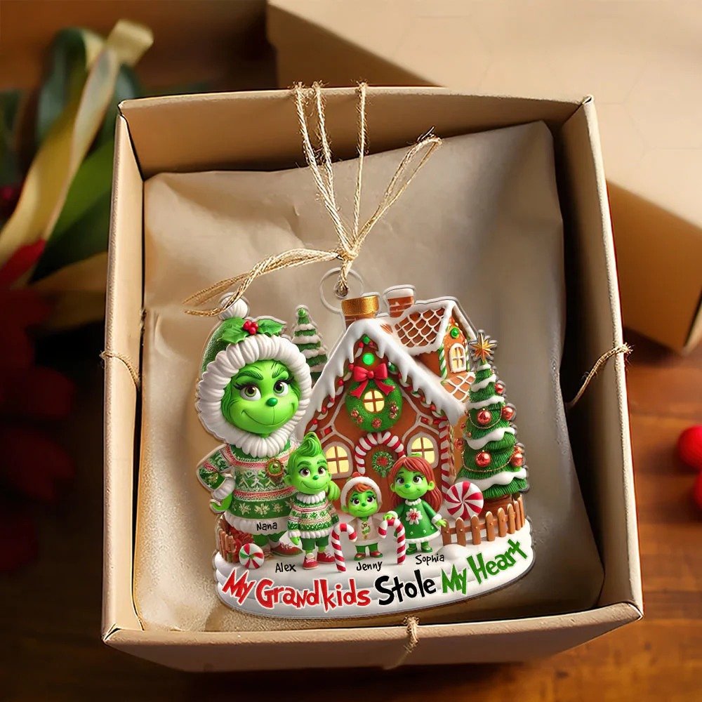 Personalized Grinch Monster Family Ornament, Funny Acrylic Holiday Decor, Custom Name Family Gift