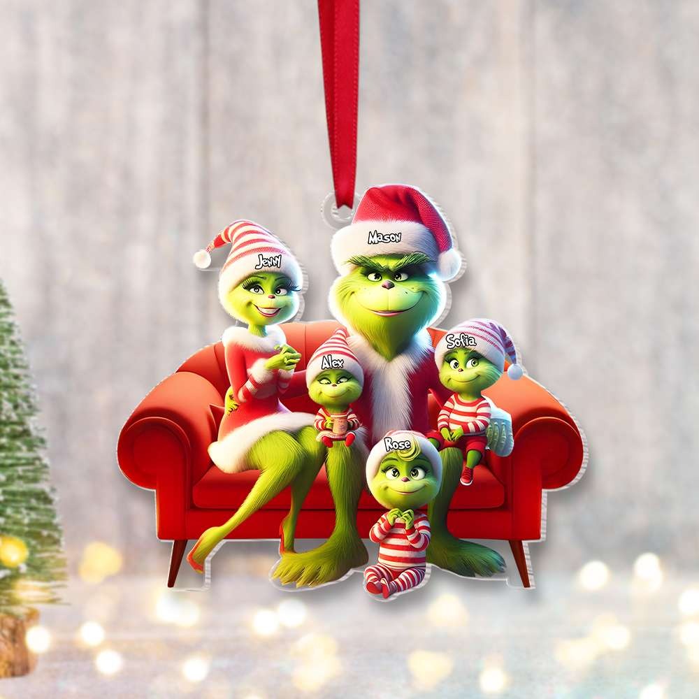 Custom Grinch Family Ornament 2025, Funny Christmas Ornament, Personalized Family Christmas Ornament, Grinchmas Family Xmas Tree Decor