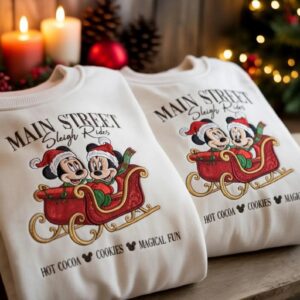 Embroidered Main Street Sleigh Rides Disney Christmas Sweatshirt, Mickey Minnie Christmas Sweatshirt, Matching Disney Outfit