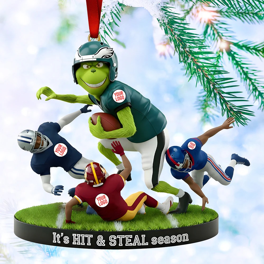 Personalized Grinch Football Ornament, Custom Team Gift