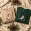 Winter Skating Dog Embroidered Sweatshirt, Christmas Holiday Crewneck, Ice Skating Friends Pullover, Christmas Gift