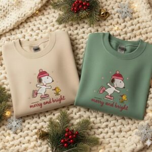 Winter Skating Dog Embroidered Sweatshirt, Christmas Holiday Crewneck, Ice Skating Friends Pullover, Christmas Gift