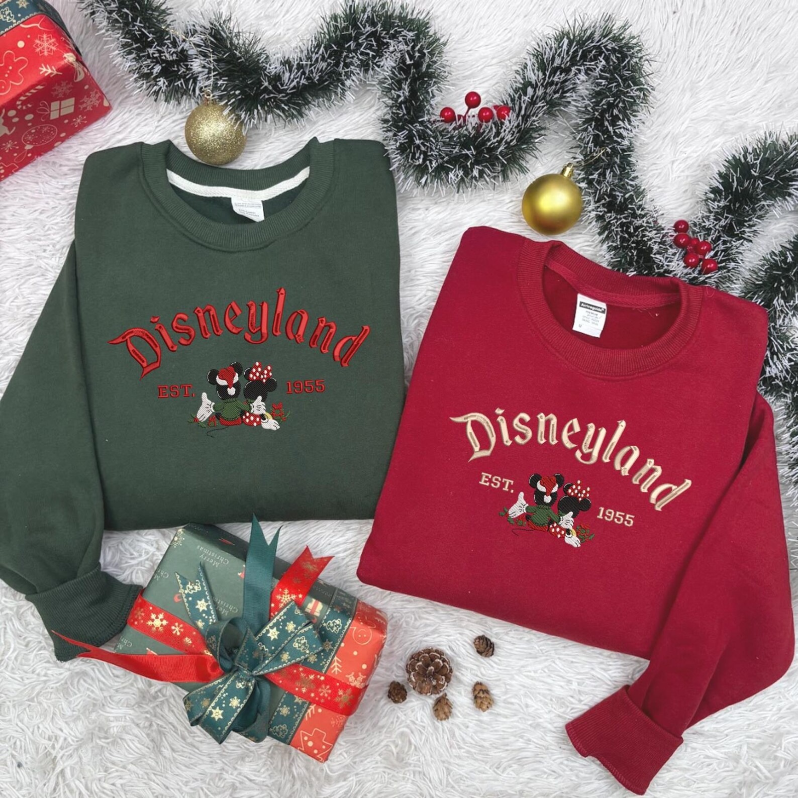 Retro Mouse Friends Embroidered Crewneck, Magical Land Embroidered Christmas Sweatshirt, Magic Kingdom Sweatshirts, Christmas Couple Shirt