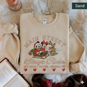 Embroidered Retro Mickey Minnie Main Street Sleigh Rides Sweatshirt, Disney Christmas Sweatshirt, Mickey Minnie Christmas Sweatshirt