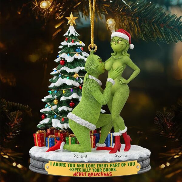 Personalized Grinch Christmas Ornament, Funny Green Monster Couple, Custom Holiday Tree Decoration, Christmas Ornament, Merry Grinchmas Gift