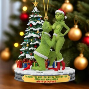 Personalized Grinch Christmas Ornament, Funny Green Monster Couple, Custom Holiday Tree Decoration, Christmas Ornament, Merry Grinchmas Gift