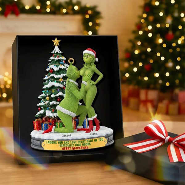 Personalized Grinch Christmas Ornament, Funny Green Monster Couple, Custom Holiday Tree Decoration, Christmas Ornament, Merry Grinchmas Gift