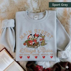 Embroidered Retro Mickey Minnie Main Street Sleigh Rides Sweatshirt, Disney Christmas Sweatshirt, Mickey Minnie Christmas Sweatshirt