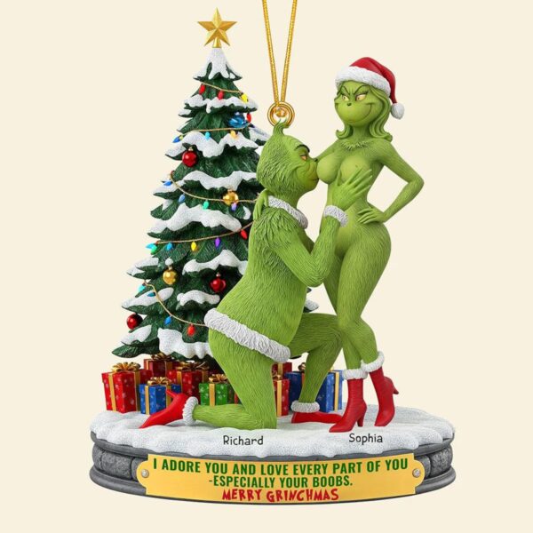 Personalized Grinch Christmas Ornament, Funny Green Monster Couple, Custom Holiday Tree Decoration, Christmas Ornament, Merry Grinchmas Gift