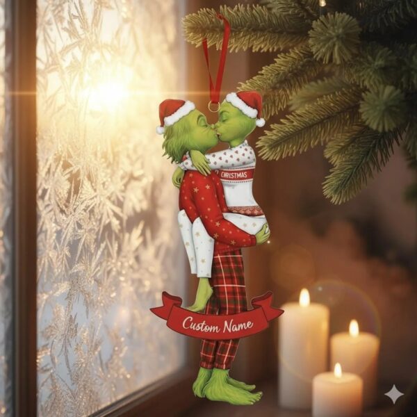 Personalized Grinch Couple Kissing Acrylic Ornament, Grinch Ornament, Couple Christmas Ornament, The Grinchmas Decor, Newly Wed Ornament