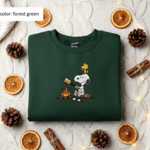 Embroidered Christmas Snoopy and Woodstock Sweatshirt, Peanuts Campfire Holiday Jumper, Snoopy Roasting Marshmallow Shirt, Cozy Xmas Gift
