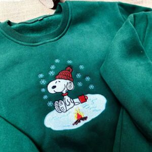 Embroidered Snoopy Christmas Sweatshirt, Cozy Holiday Crewneck, Woodstock Gifts Winter Sweater, Embroidered Snoopy Sweatshirt