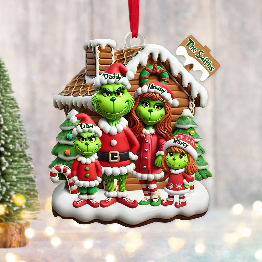 Grch Green Monster Family - Personalized Acrylic Ornament - Christmas Gifts For Family