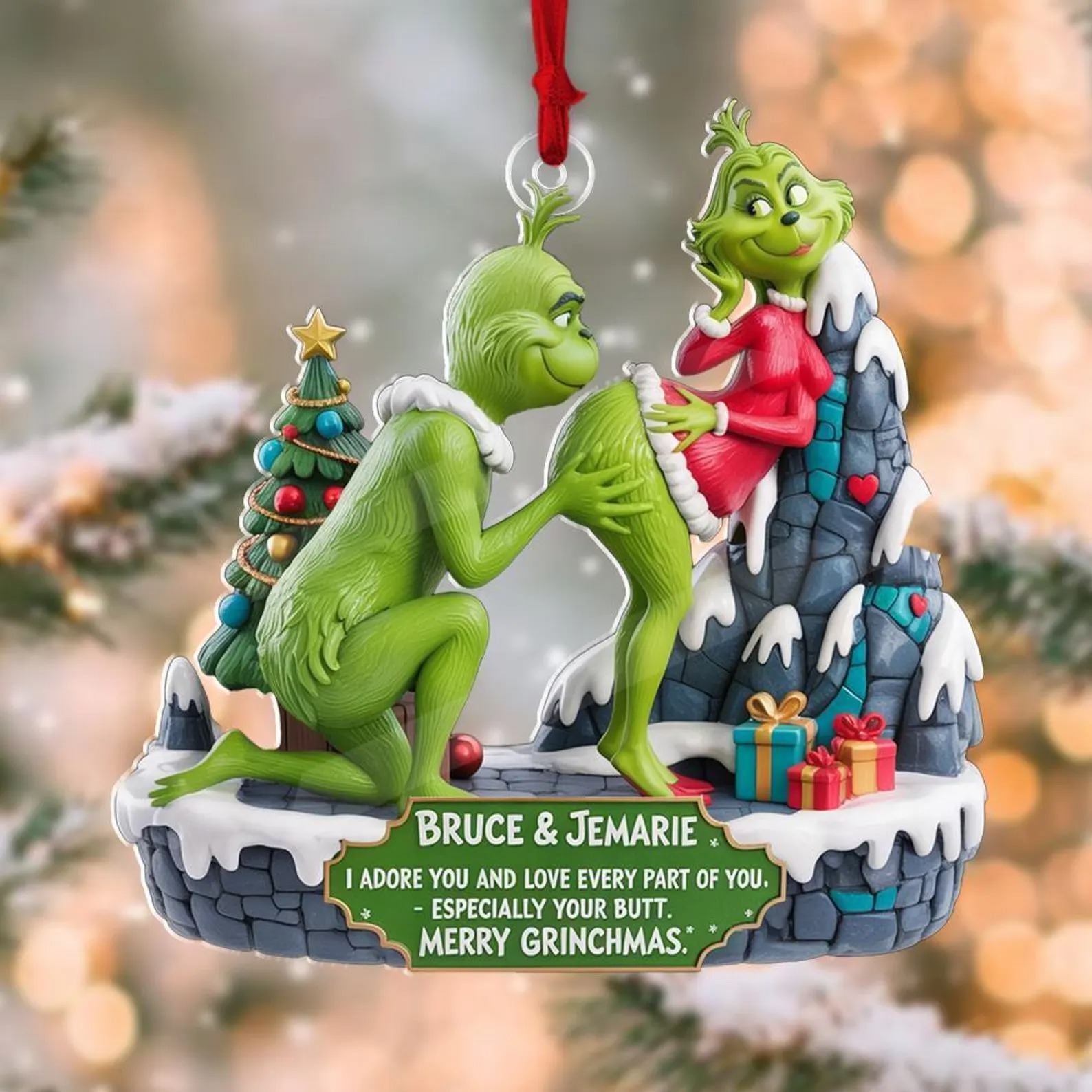 Personalized Grinch Couple Kissing Acrylic Ornament, Grinch Ornament, Couple Christmas Ornament, The Grinchmas Decor, Newly Wed Ornament