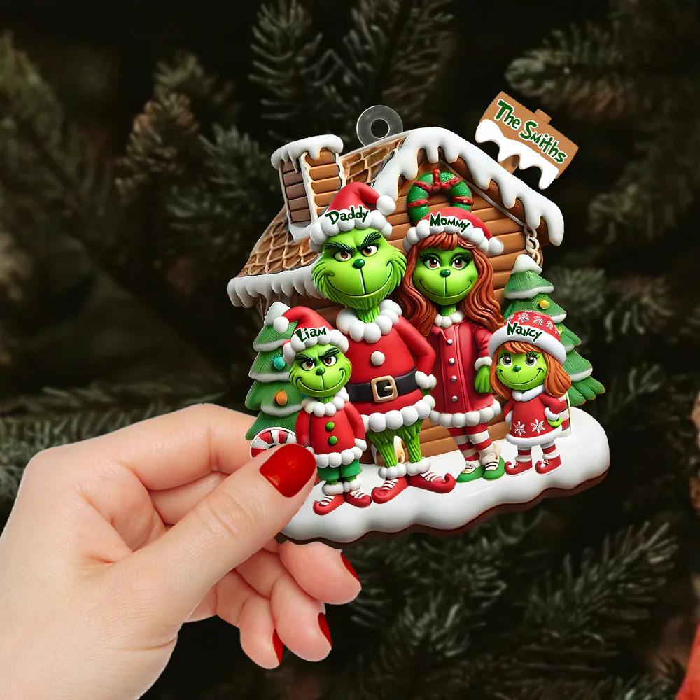 Grch Green Monster Family - Personalized Acrylic Ornament - Christmas Gifts For Family