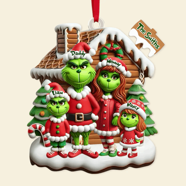 Grch Green Monster Family - Personalized Acrylic Ornament - Christmas Gifts For Family