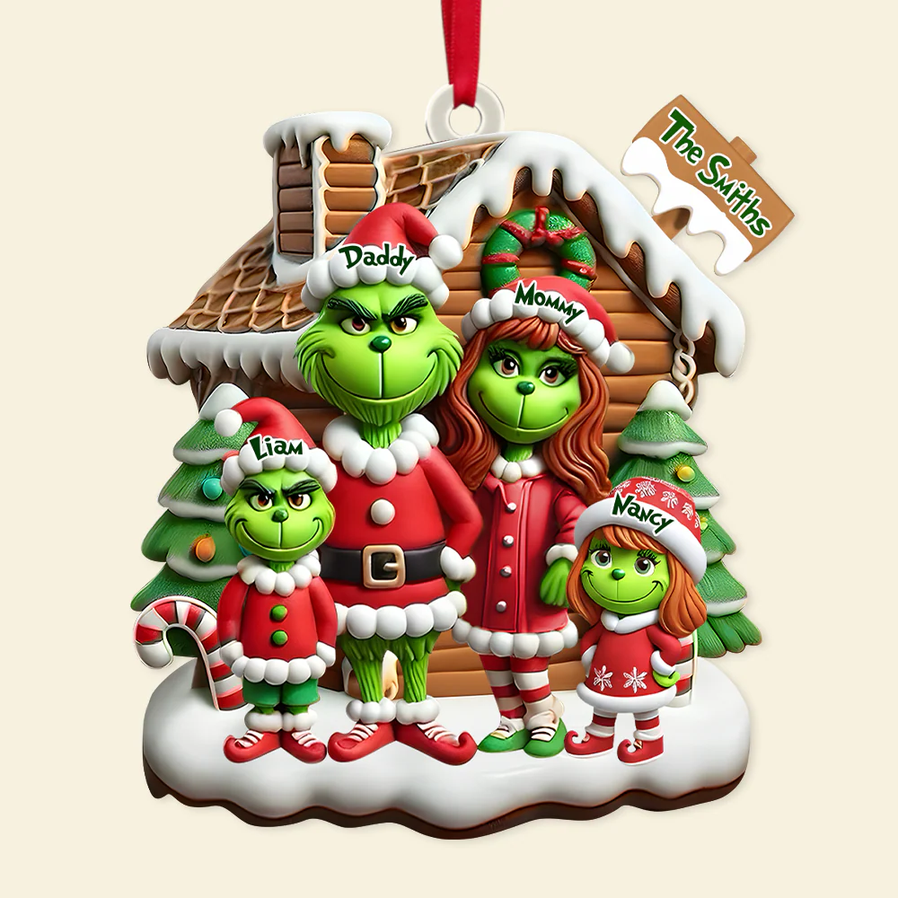 Grch Green Monster Family - Personalized Acrylic Ornament - Christmas Gifts For Family