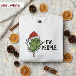 Embroidered Grinch Sweatshirt, Ew People Sweater, Grinchmas Crewneck, Funny Grinch Jumper, Embroidered Xmas Grinch Pullover