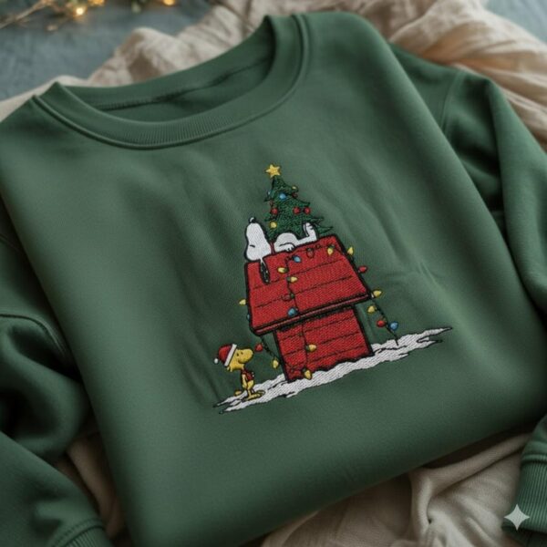 Christmas Snoopy Embroidery Sweatshirt, Peanuts Christmas Crewneck, Christmas Crew Shirt, Cute Snoopy Sweatshirt, Cartoon Snoopy Embroidered Shirt