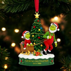 Personalized Grinch Christmas Ornament, Funny Green Monster Couple, Custom Holiday Tree Decoration, Christmas Ornament, Merry Grinchmas Gift