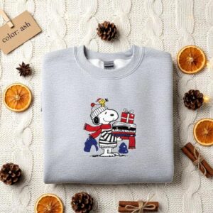 Embroidered Snoopy Christmas Sweatshirt, Peanuts Holiday Sweater, Charlie Brown Xmas Crewneck, Embroidered Christmas Sweatshirt