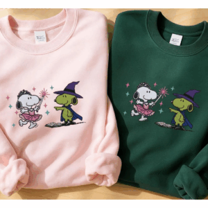 Wicked Snoopy Embroidered Sweatshirt, Wicked For Good Embroidered Sweatshirt, Pink Witch Green Witch Shirt, Changed For Good Wicked Shirt