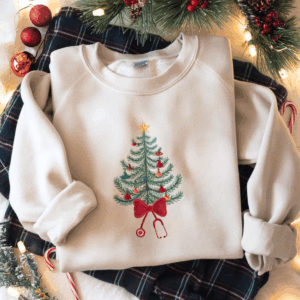 Christmas Tree Embroidered Sweatshirt, Merry Christmas Stethoscope Crewneck, CNA gift, Christmas gift, Holidays gift