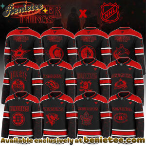 All Team NHL x Stranger Things 5 Hockey Jersey with a bold red - black
