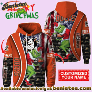 Anaheim Ducks x The Grinch Christmas Hockey Hoodie Limited Edition-3D Unisex Hoodie