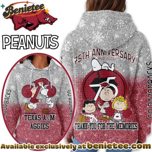 Arkansas Razorbacks Premium NCAA Peanuts Anniversary 3D Waffle Hoodie, Sweatshirt, Tshirt HI