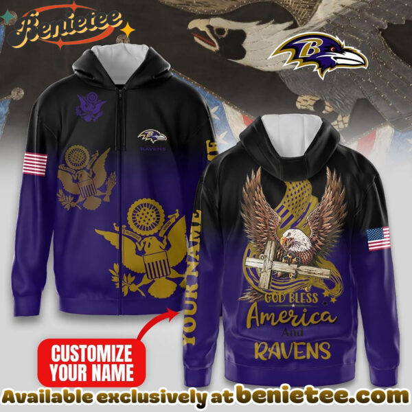 Baltimore Ravens Premium NFL God Bless America Zip Hoodie, T-shirt, Sweatshirt - Ver 2
