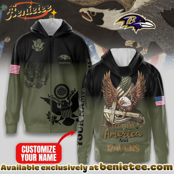 Baltimore Ravens Premium NFL God Bless America Zip Hoodie, T-shirt, Sweatshirt