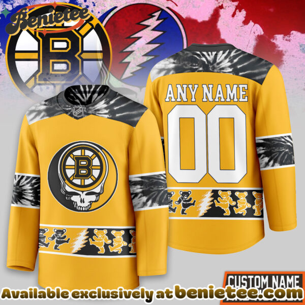 Boston Bruins Premium NHL Tie-Dye Skull Hockey Jersey