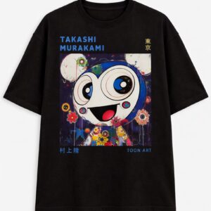 Men's Takashi Murakami Graphic Oversized T-Shirt Toon Art Flower Cotton Black Adult Size S-4XL
