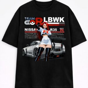 Men's Team Rocket Jessie Graphic Oversized T-Shirt Nissan GT-R R35 LBWK Cotton Black Adult Size S-4XL