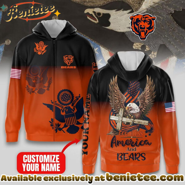 Chicago Bears Premium NFL God Bless America Zip Hoodie, T-shirt, Sweatshirt - Ver 2